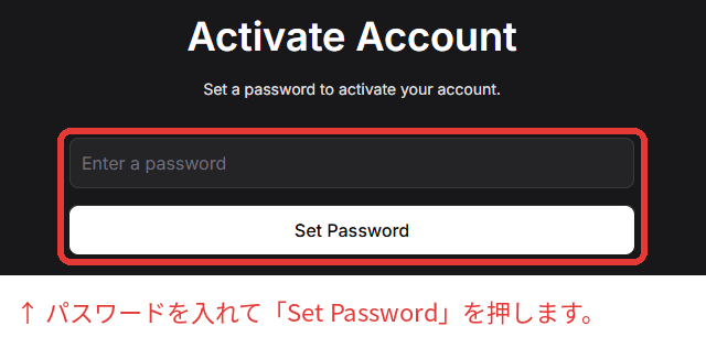 パスワードの欄と「Set Password」のボタンがある画面